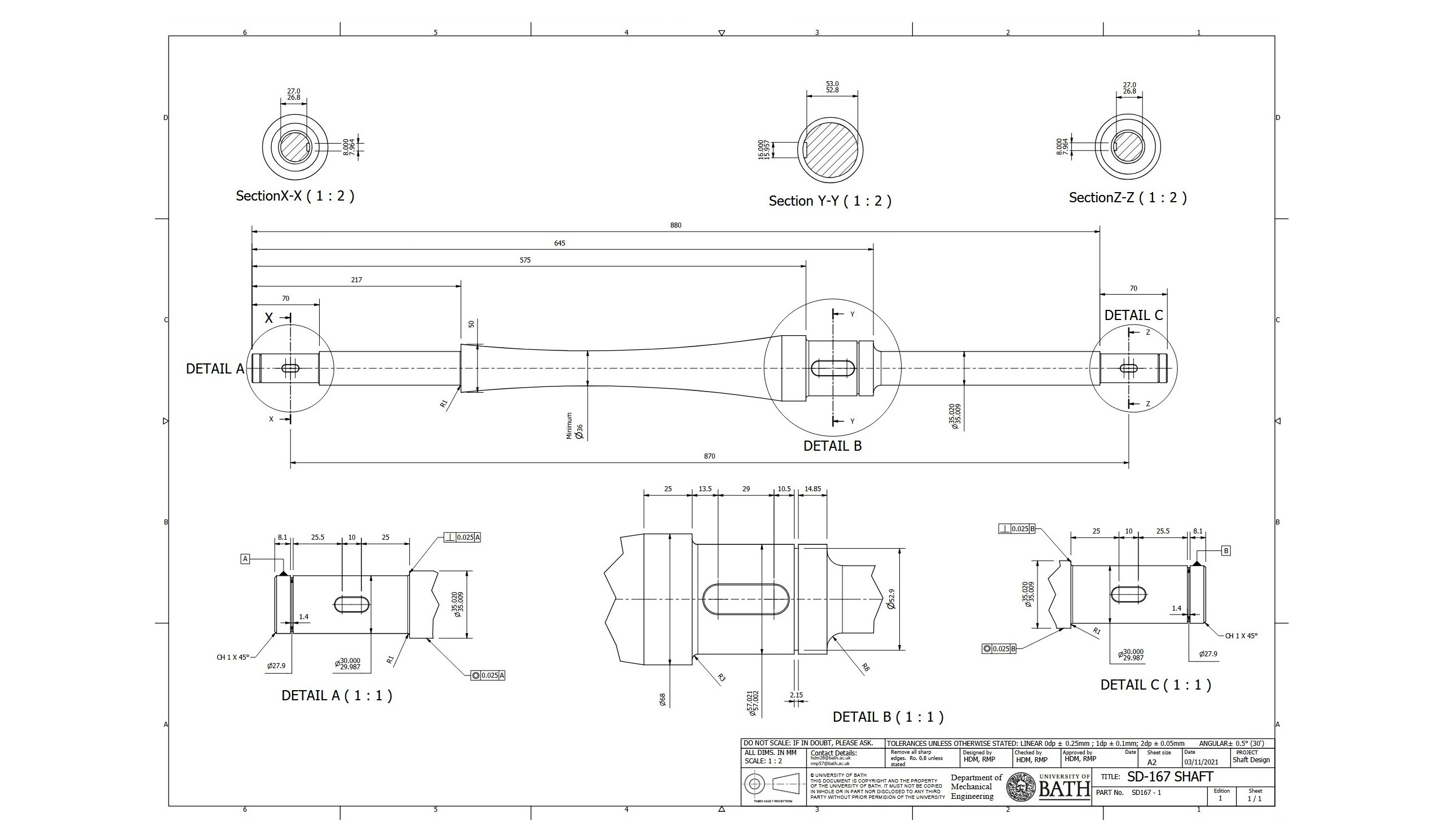 Detailed shaft engineering drawing