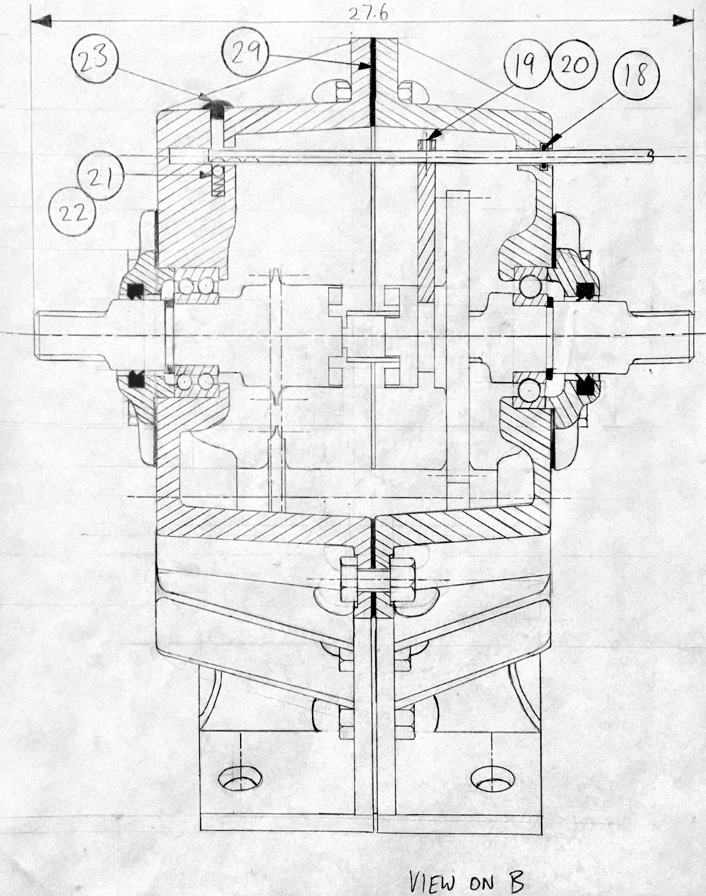 Section A view of gearbox